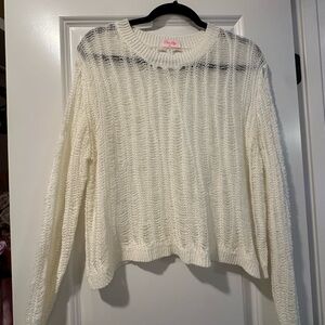 Pink Lilly - Chic White Open Weave Sweater for Women